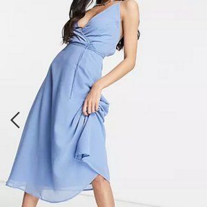 ASOS DESIGN cami wrap midi dress with lace up back in Sky Blue, US Size 12